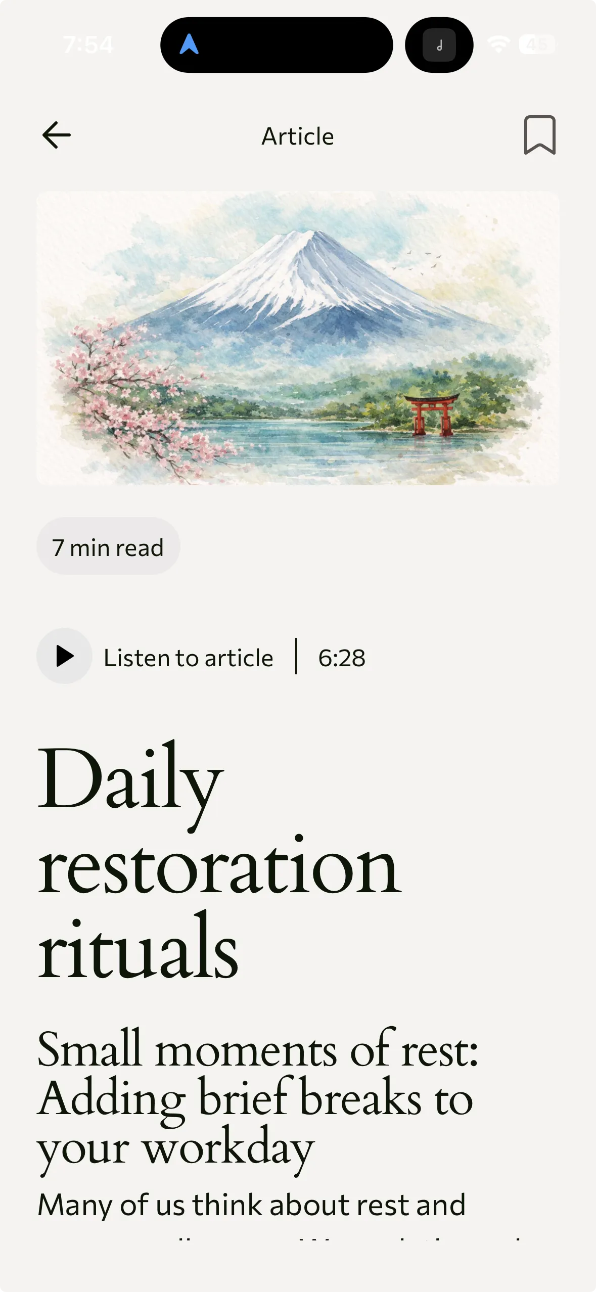 App article showing daily restoration rituals